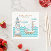 Serviette En Papier Nautical Lighthouse Voilier Anniversaire Napkins (En situation)