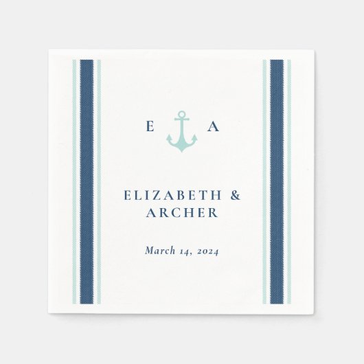 Serviette En Papier Nautical Monogram Mariage Cocktail Napkin (Devant)