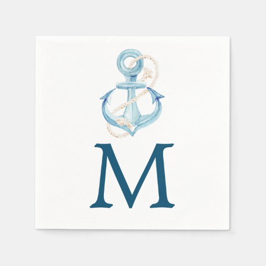 Serviette En Papier Nautical Navy Monogram Cocktail Napkin (Devant)