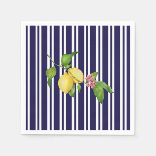 Serviette En Papier Nautical Navy Stripe Sicilian Lemon Papier Napkin (Devant)