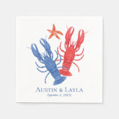 Serviette En Papier Nautical Rouge Bleu Homard Personnalisé (Devant)