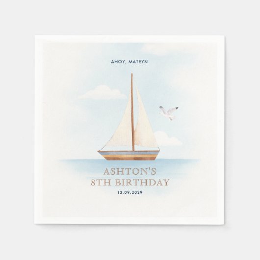 Serviette En Papier Nautical Sailboat  Birthday Party  (Devant)