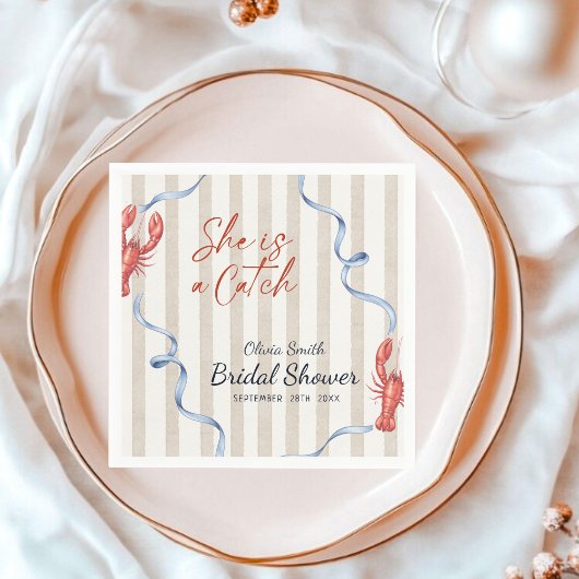 Serviette En Papier Nautical She’s a Catch Lobster Bridal Shower
