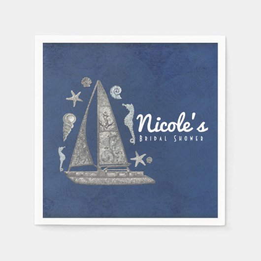 Serviette En Papier Nautical Silver Boat & Beach Thèmes Élégante fête (Devant)