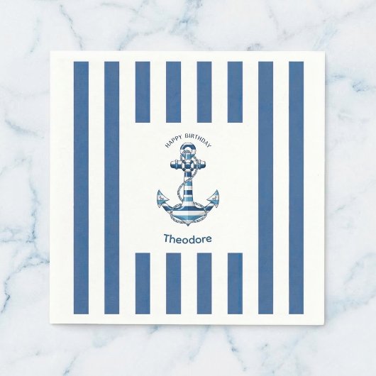 Serviette En Papier Nautical Striped Anchor Birthday