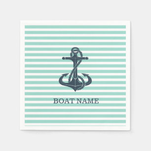 Serviette En Papier Nautique, Ancre, Bandes vertes à la menthe