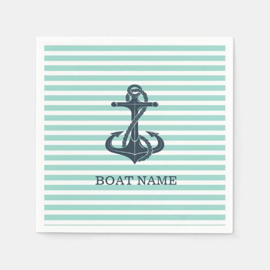 Serviette En Papier Nautique, Ancre, Bandes vertes à la menthe (Devant)