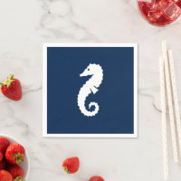 Nautique hippocampe marine bleu papier blanc servi