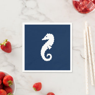 Serviette En Papier Nautique hippocampe marine bleu papier blanc servi