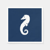 Serviette En Papier Nautique hippocampe marine bleu papier blanc servi (Devant)