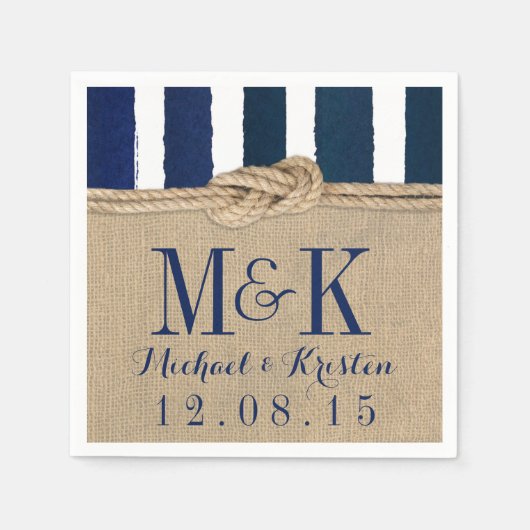 Serviette En Papier Nautique Knot Burlap Marine Stripes Mariage Napkin (Devant)