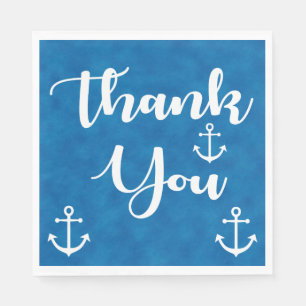 Serviette En Papier Nautique Merci Ancre de Bateau Aquarelle Bleue