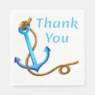 Serviette En Papier Nautique Merci Ancre de Bateau Bleu Turquoise
