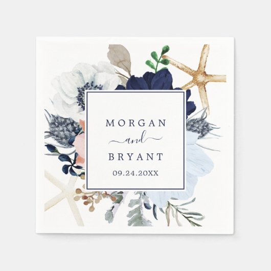 Serviette En Papier Nautique moderne | Mariage floral (Devant)