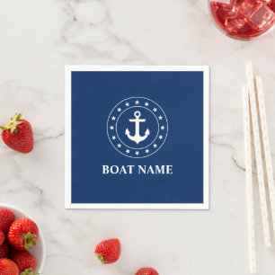 Serviette En Papier Nautique Nom du bateau Étoiles Ancre Marine Blue N