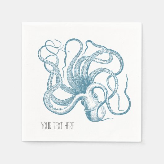 Serviette En Papier Nautique Plage Bleu Octopus (Devant)