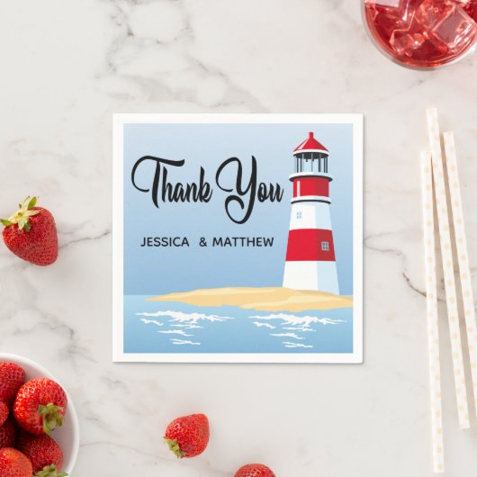 Serviette En Papier Nautique Red Lighthouse Blue Ocean Mariage / Fête (En situation)