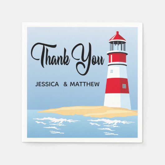 Serviette En Papier Nautique Red Lighthouse Blue Ocean Mariage / Fête (Devant)
