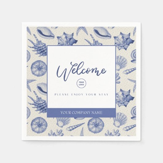 Serviette En Papier Nautique Thème Bleu Coquille Personnalisé Papier N (Devant)