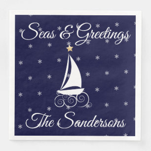 Serviette En Papier Nautique voilier bleu marine de Noël