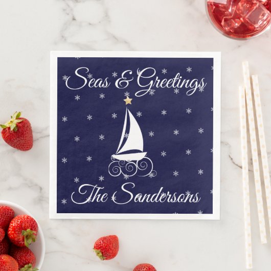 Serviette En Papier Nautique voilier bleu marine de Noël (En situation)