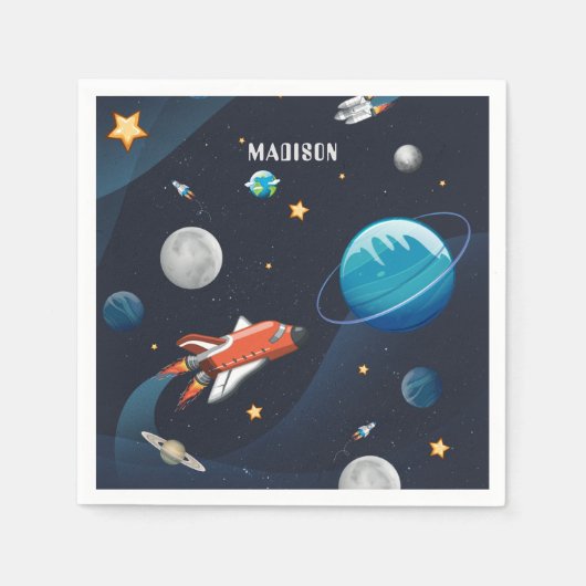 Serviette En Papier Navette spatiale Voyage Lune Étoiles Papier person (Devant)