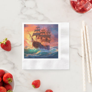 Serviette En Papier Navire À Voile Sur Une Mer Tempérée
