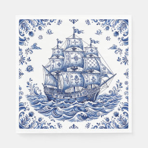 Serviette En Papier Navire marchand de style Delft bleu blanc