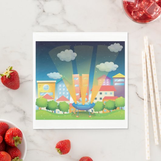 Serviette En Papier Navire Spatiale Dans Le Papier De La Ville (En situation)