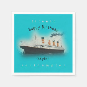 Serviette En Papier Navire Titanic Joyeux Anniversaire Nom Aqua Turquo