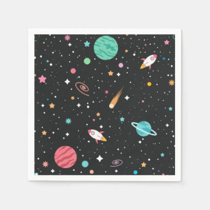Serviette En Papier navires à fusée et planètes dans l'espace