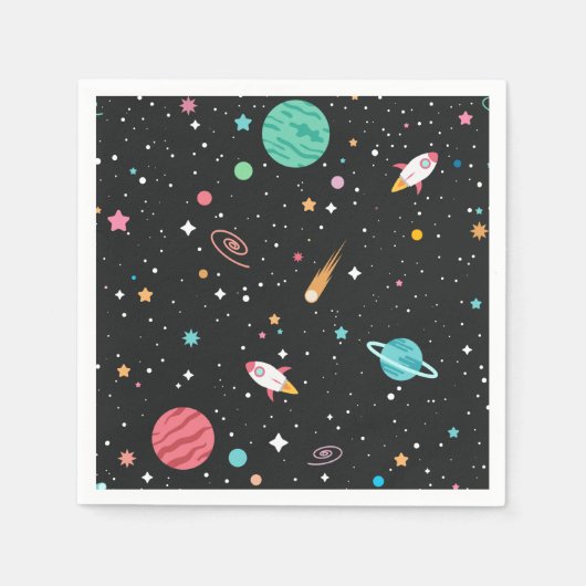 Serviette En Papier navires à fusée et planètes dans l'espace (Devant)