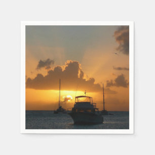 Serviette En Papier Navires et Sunset Tropical Seascape