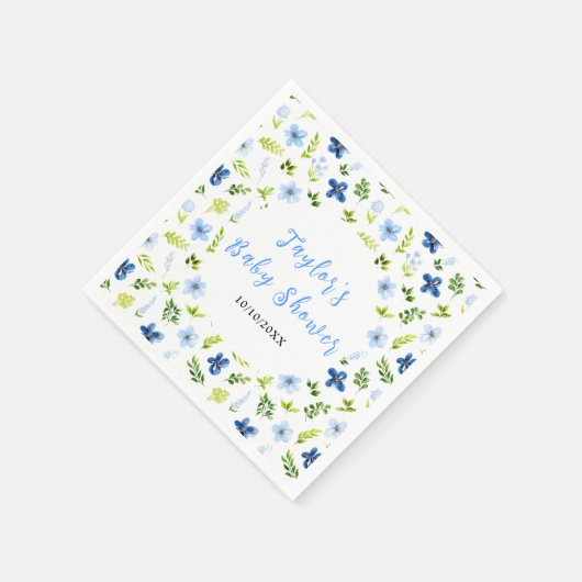 Serviette En Papier Navy and Baby Blue Floral Baby Shower (Coin)