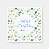 Serviette En Papier Navy and Baby Blue Floral Birthday (Devant)