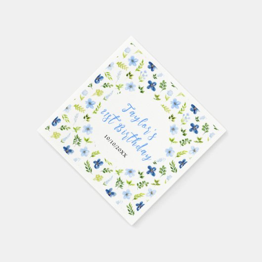 Serviette En Papier Navy and Baby Blue Floral Birthday (Coin)