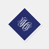 Serviette En Papier Navy Blanc 3 Initiales Vigne Écriture Monogramme D (Coin)