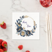Serviette En Papier Navy Blue and Gold Peony Flower Wedding (En situation)
