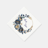 Serviette En Papier Navy Blue and Gold Peony Flower Wedding (Coin)