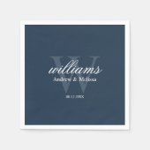 Serviette En Papier Navy Blue and White Monogram Wedding (Devant)