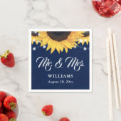 Serviette En Papier Navy Blue Burlap String Lights Sunflower Wedding (En situation)