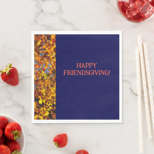 Serviette En Papier Navy Blue & Feuilles Thanksgiving Friendsgiving