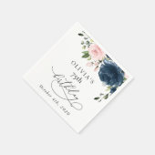 Serviette En Papier Navy Blue Flowers, Pink Flowers, Boho, Birthday (Coin)