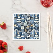 Serviette En Papier Navy Blue Gold Nordic Christmas Forest Pattern (En situation)