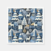 Serviette En Papier Navy Blue Gold Nordic Christmas Forest Pattern (Devant)