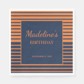 Serviette En Papier Navy Blue Orange rayé fête d'anniversaire (Devant)
