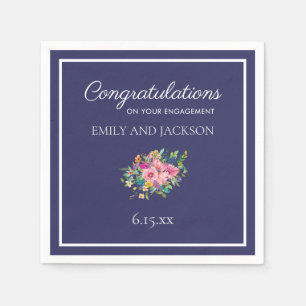 Serviette En Papier Navy Blue personnalisé Fleurs rose aquarelle Engag