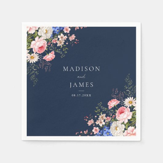 Serviette En Papier Navy Blue Wildflower Floral Wedding (Devant)
