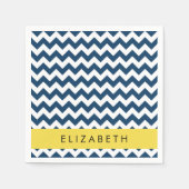 Serviette En Papier Navy Blue Zigzag, Navy Blue Chevron, Votre nom (Devant)