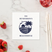 Serviette En Papier Navy Coastal Palm Tree Beach House (En situation)